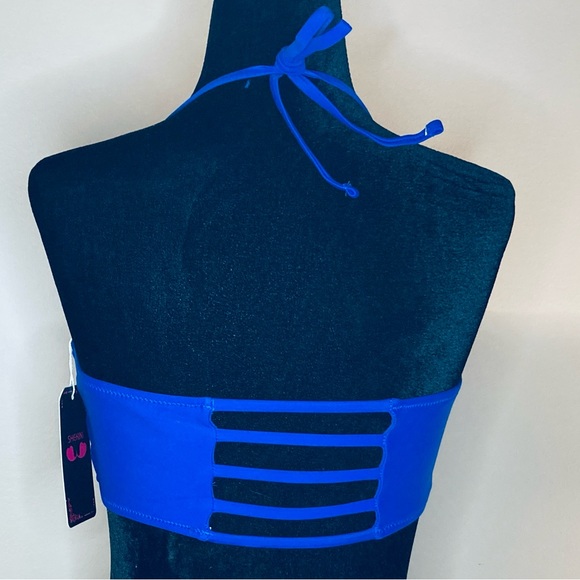 NWT SHEKINI Bandeau Bikini Top Blue Size M Removable Strap Beach Travel Vacation - Picture 3 of 7